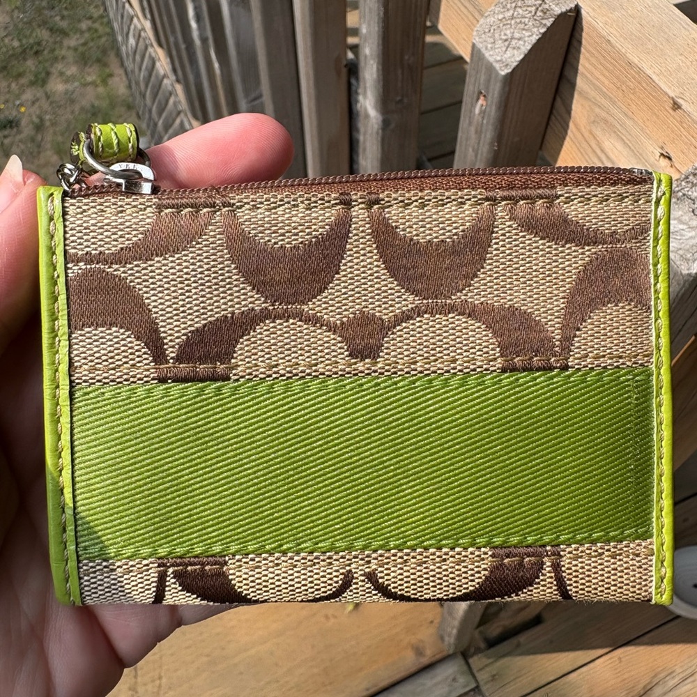 Coach Signature Canvas Shoulder Bag with Lime Green Trim - Picture 5 of 6